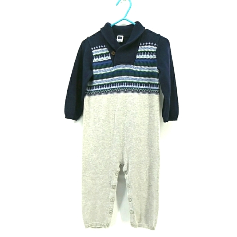 Janie and Jack Fair Isle Little Cabin Gray Navy Knit One Piece Winter 12-18 M